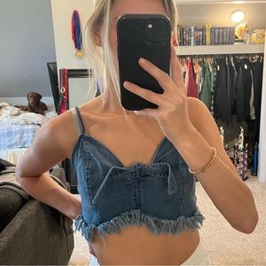 Denim cropped tank.